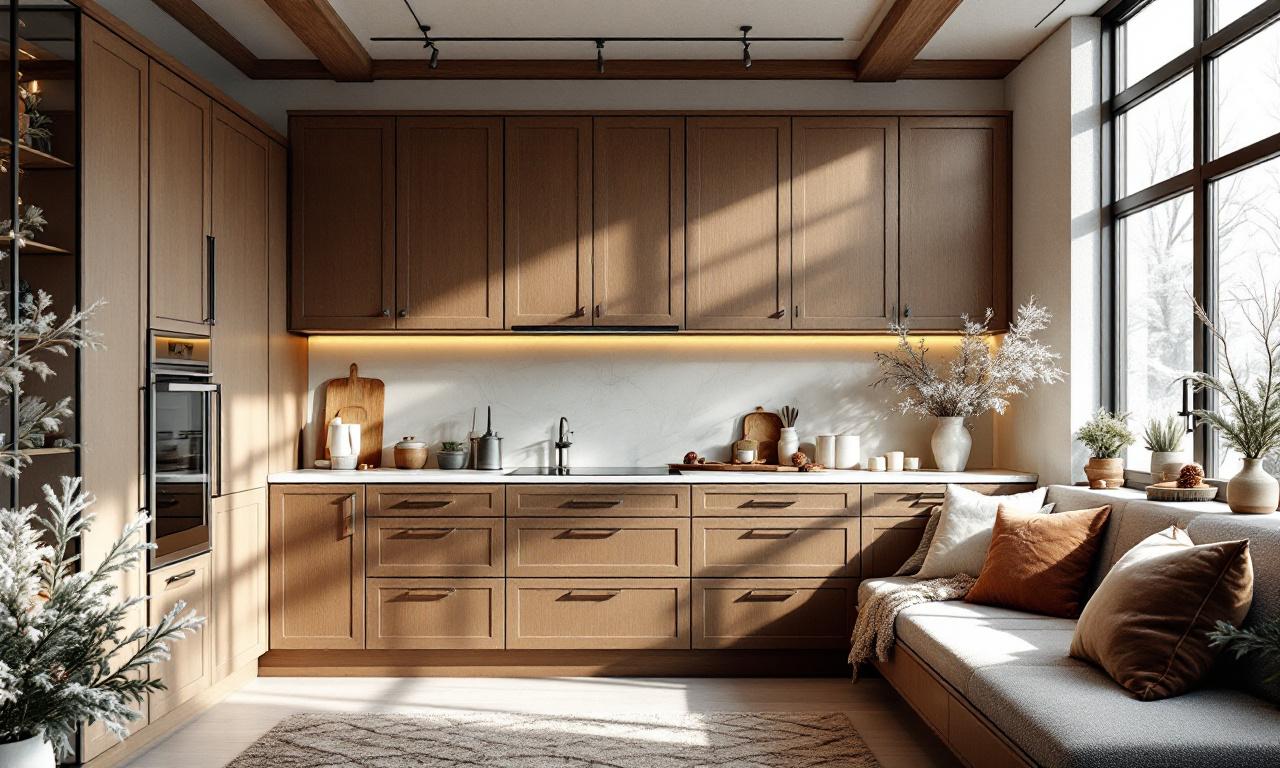 функциональная эргономичная кухня среднего размера, зима